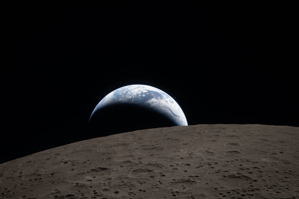 In this image provided by NASA, The Artemis II crew captured this view of an Earthset on...