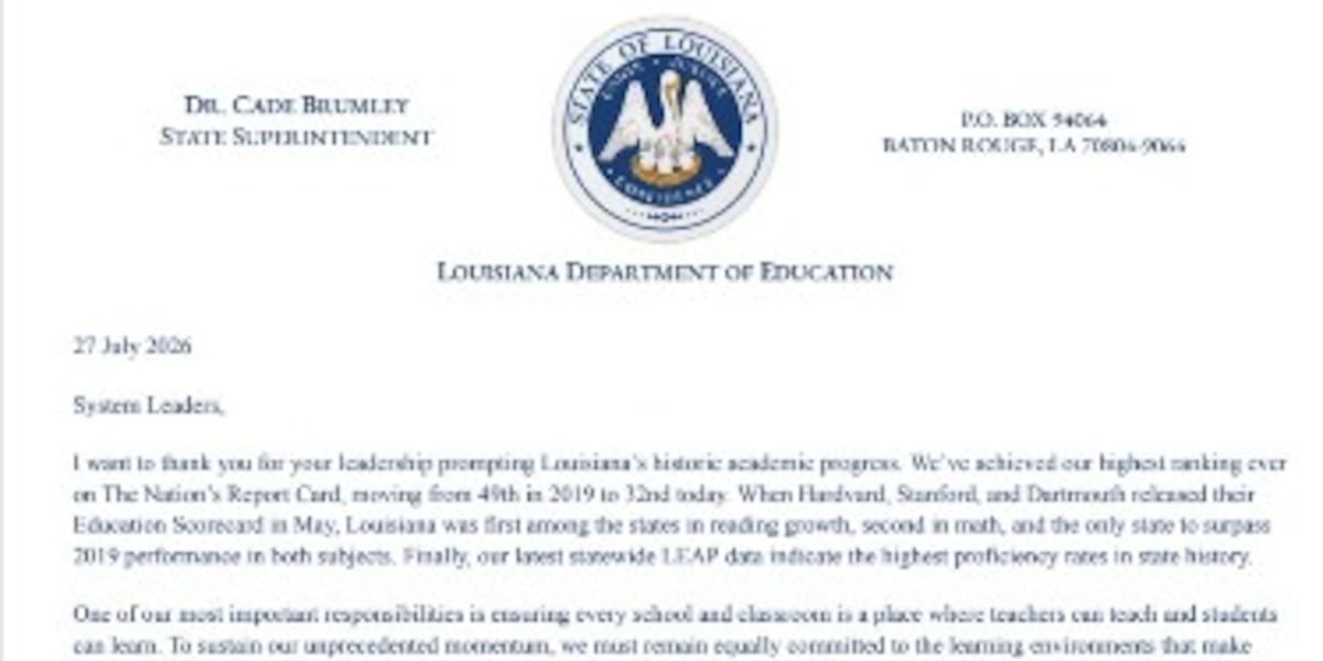 Louisiana superintendent pens letter calling for peaceful classroom behavior