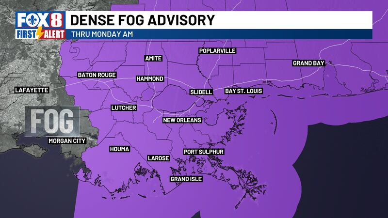 A Dense Fog Advisory has been issued for all of Southeast Louisiana and coastal Mississippi.