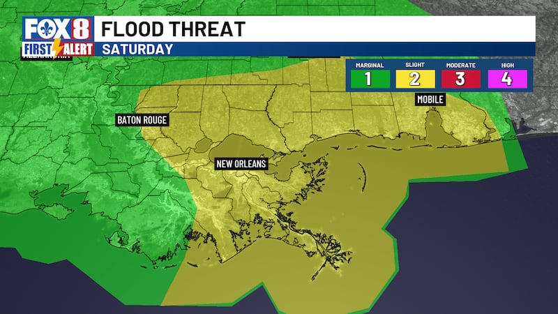 Heavy downpours are possible across much of Southeast Louisiana and coastal Mississippi.