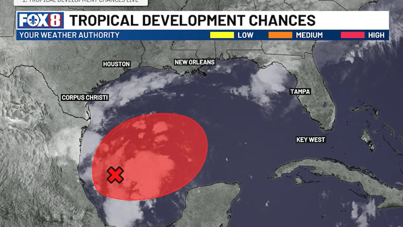 The National Hurricane Center places a high chance for development in the southwest Gulf.