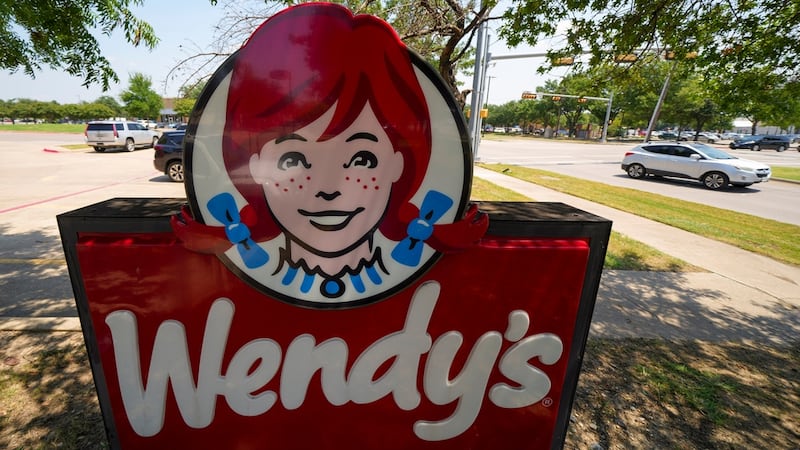 A sign is seen at a Wendy's restaurant Tuesday, Aug. 5, 2025, in Garland, Texas.