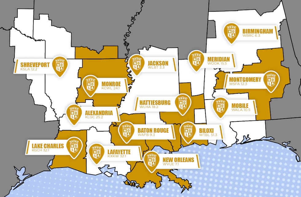 NOLA Gold coverage map on the Gulf Coast Sports & Entertainment Network