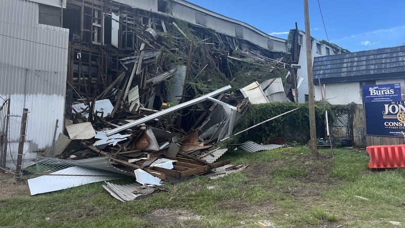 A building on the 2000 block of Gentilly Boulevard, partially collapsed in Oct. 2026