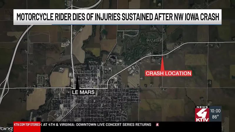 Motorcycle rider dies of injuries sustained after NW Iowa crash