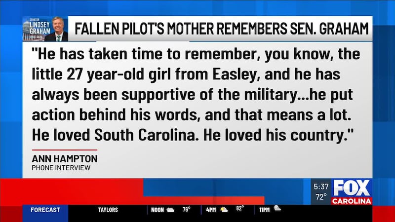 Fallen Upstate pilot's mother remembers Sen. Graham